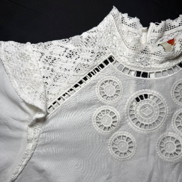 Farm Rio Boho Romantic Blouse Ivory Off White Shirt Women’s Small - Picture 3 of 7